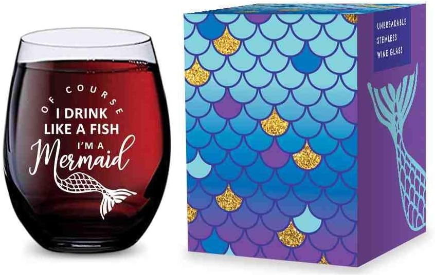 Stemless Wine Glass for Mermaid Gifts - Made of Unbreakable Tritan Plastic - 16 ounces