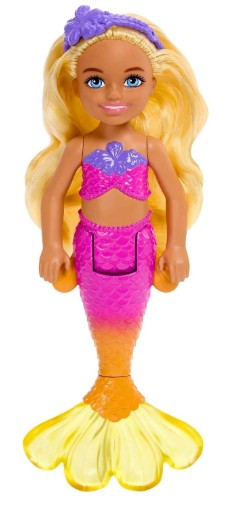 Barbie Dreamtopia Chelsea Mermaid Small Doll with Removable Hair Accessory, Wavy Blonde or Blue Hair & Ombre Tail, Bends at Waist