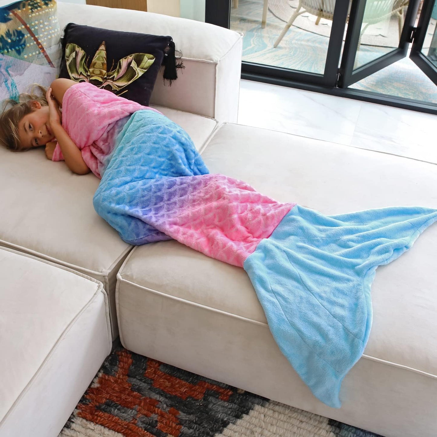 Catalonia Kids Mermaid Tail Blanket, Super Soft Plush Flannel Sleeping Snuggle Blanket for Girls,