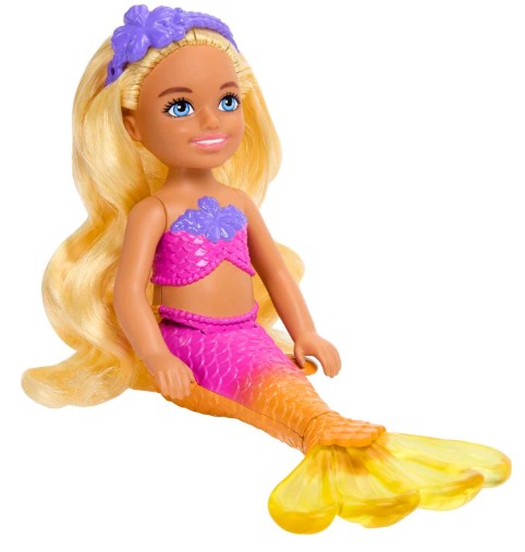 Barbie Dreamtopia Chelsea Mermaid Small Doll with Removable Hair Accessory, Wavy Blonde or Blue Hair & Ombre Tail, Bends at Waist