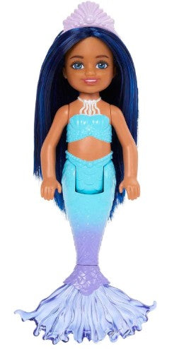 Barbie Dreamtopia Chelsea Mermaid Small Doll with Removable Hair Accessory, Wavy Blonde or Blue Hair & Ombre Tail, Bends at Waist