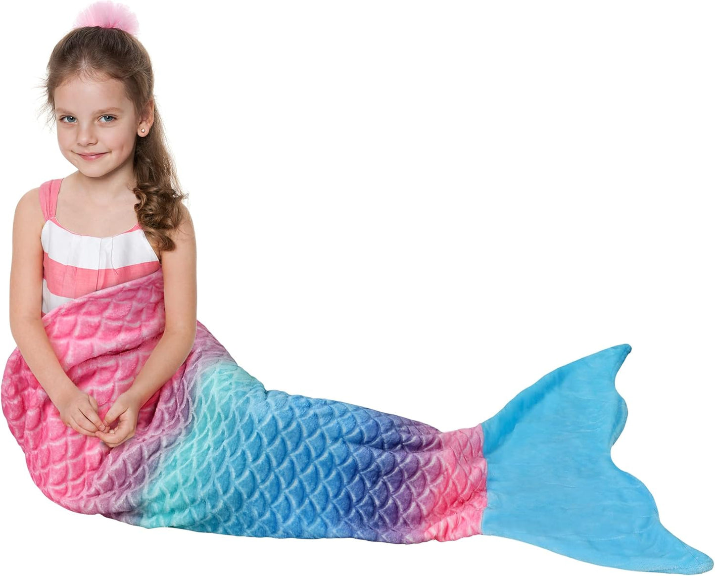 Catalonia Kids Mermaid Tail Blanket, Super Soft Plush Flannel Sleeping Snuggle Blanket for Girls,