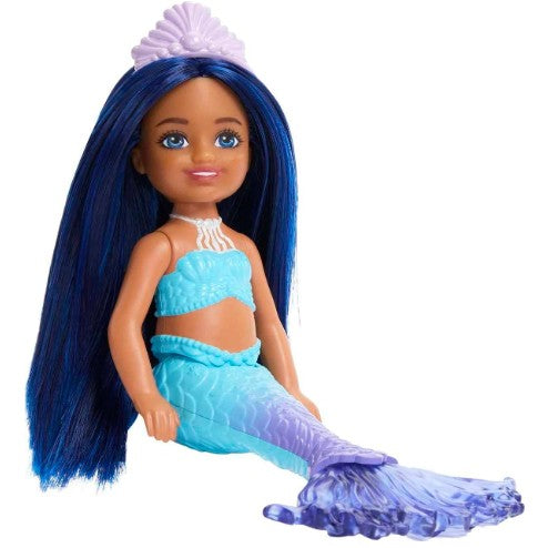Barbie Dreamtopia Chelsea Mermaid Small Doll with Removable Hair Accessory, Wavy Blonde or Blue Hair & Ombre Tail, Bends at Waist