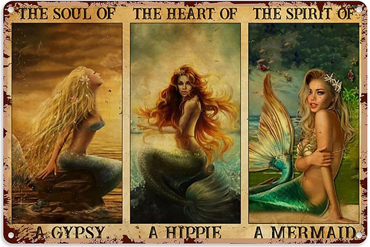 Beautiful Mermaid – The Soul of A Gypsy, The Heart of A Hippie Funny Metal Tin Sign Hanging