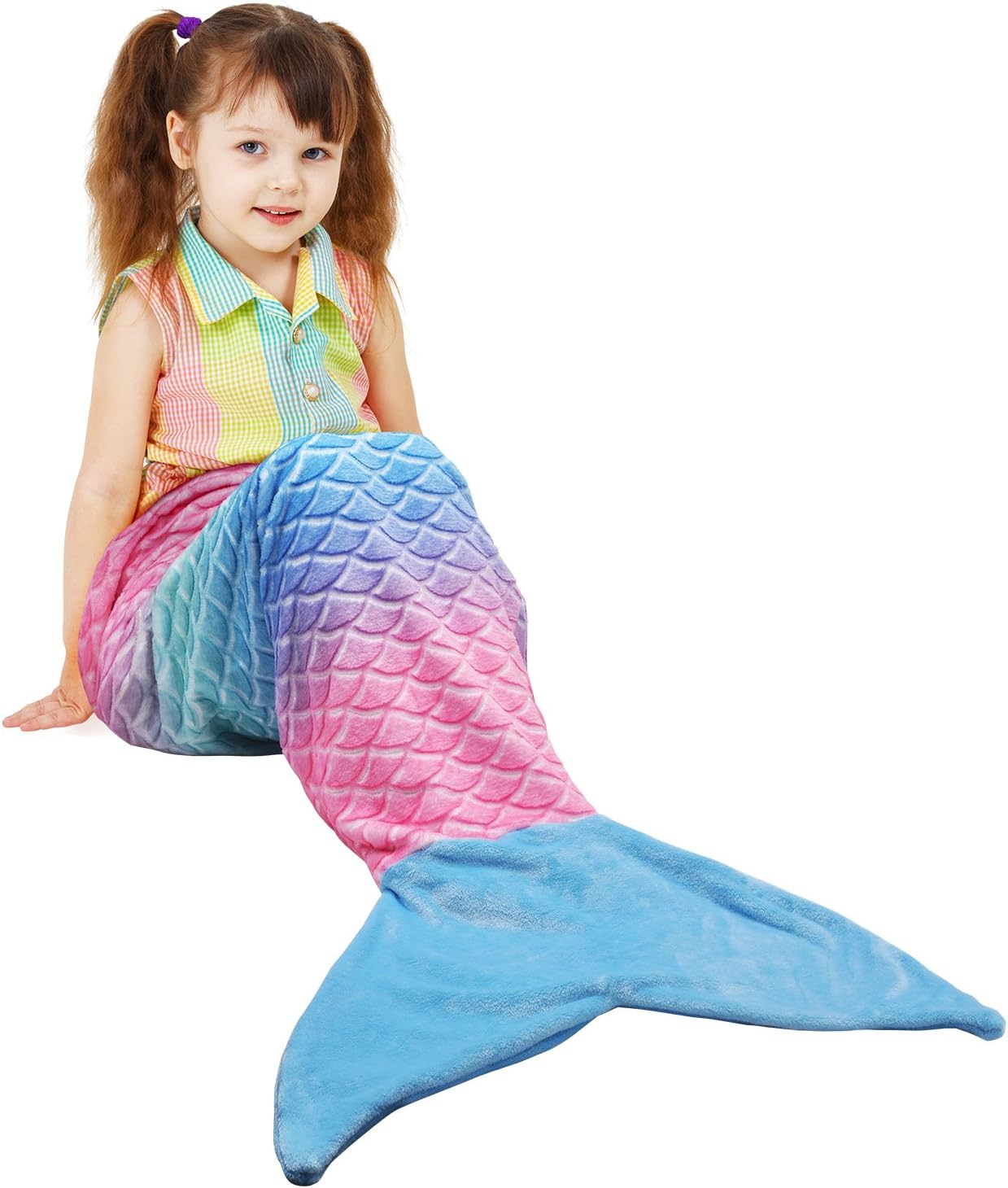 Catalonia Kids Mermaid Tail Blanket, Super Soft Plush Flannel Sleeping Snuggle Blanket for Girls,