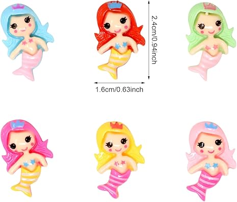 Cute Mermaid Flatback Resin Charms - 6 pieces